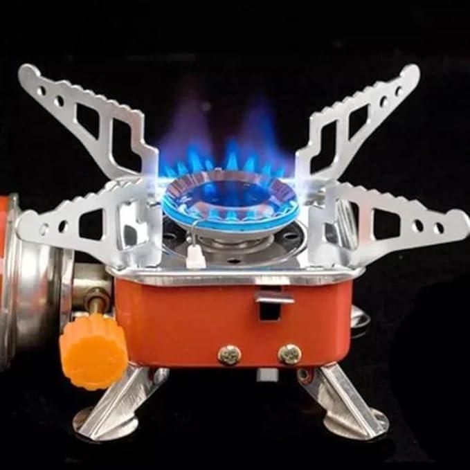 A Portable Gas Stove designed for picnics, featuring a compact and lightweight design with a stainless steel burner and durable plastic body. Includes an easy ignition system, adjustable flame control, and a safety lock, making it perfect for outdoor cooking.