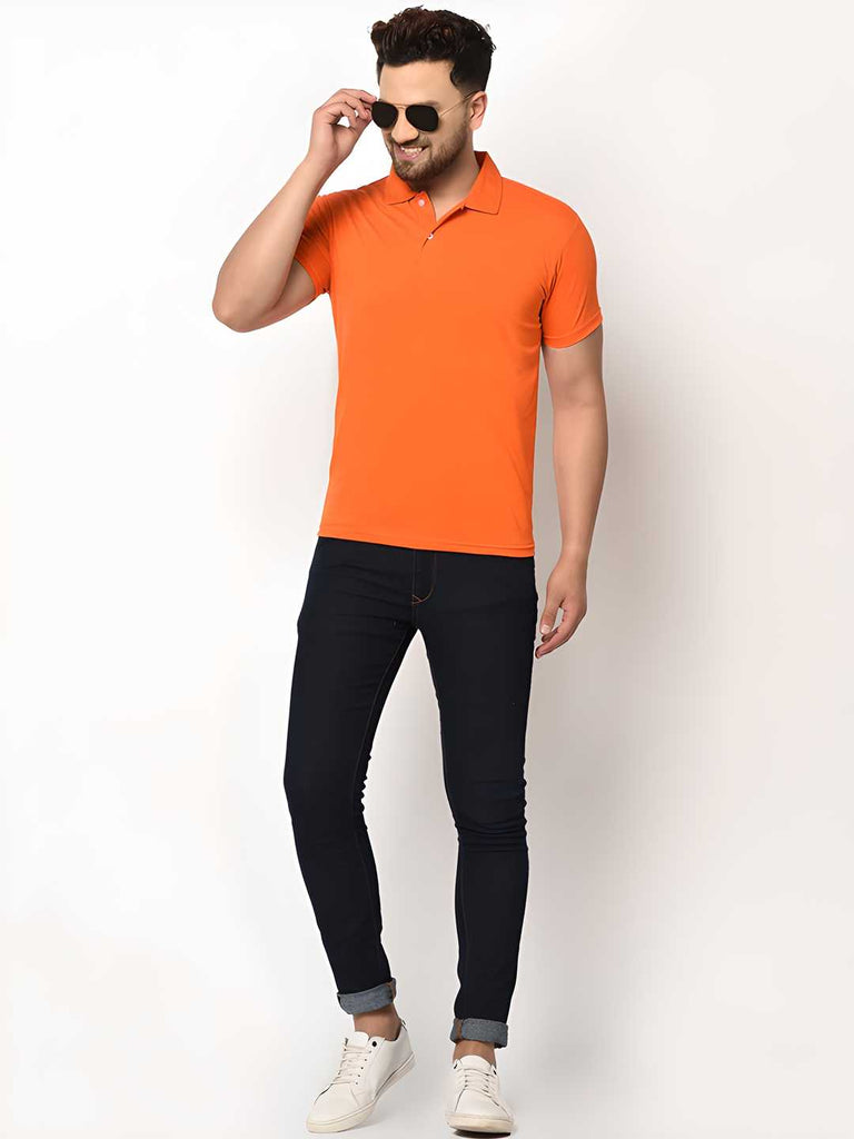 KETEX Orange Cotton Blend Half Sleeves Men's Polo T-Shirt with Solid Pattern"