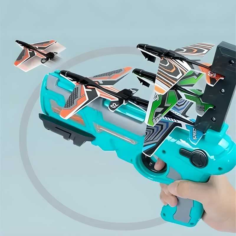 "Airplane Launcher Toy Catapult aircraft gun with 4 foam aircrafts."
