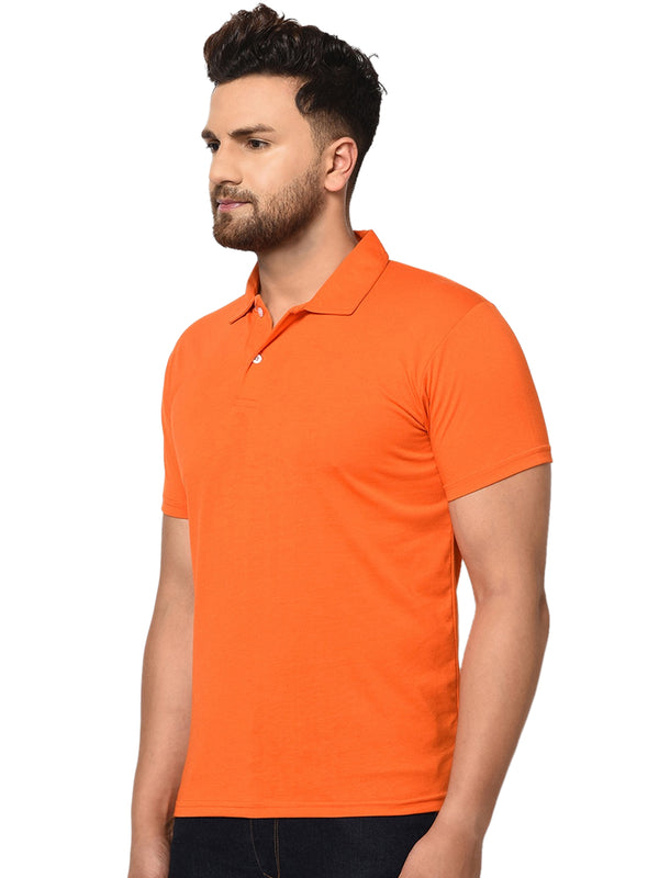 KETEX Orange Cotton Blend Half Sleeves Men's Polo T-Shirt with Solid Pattern