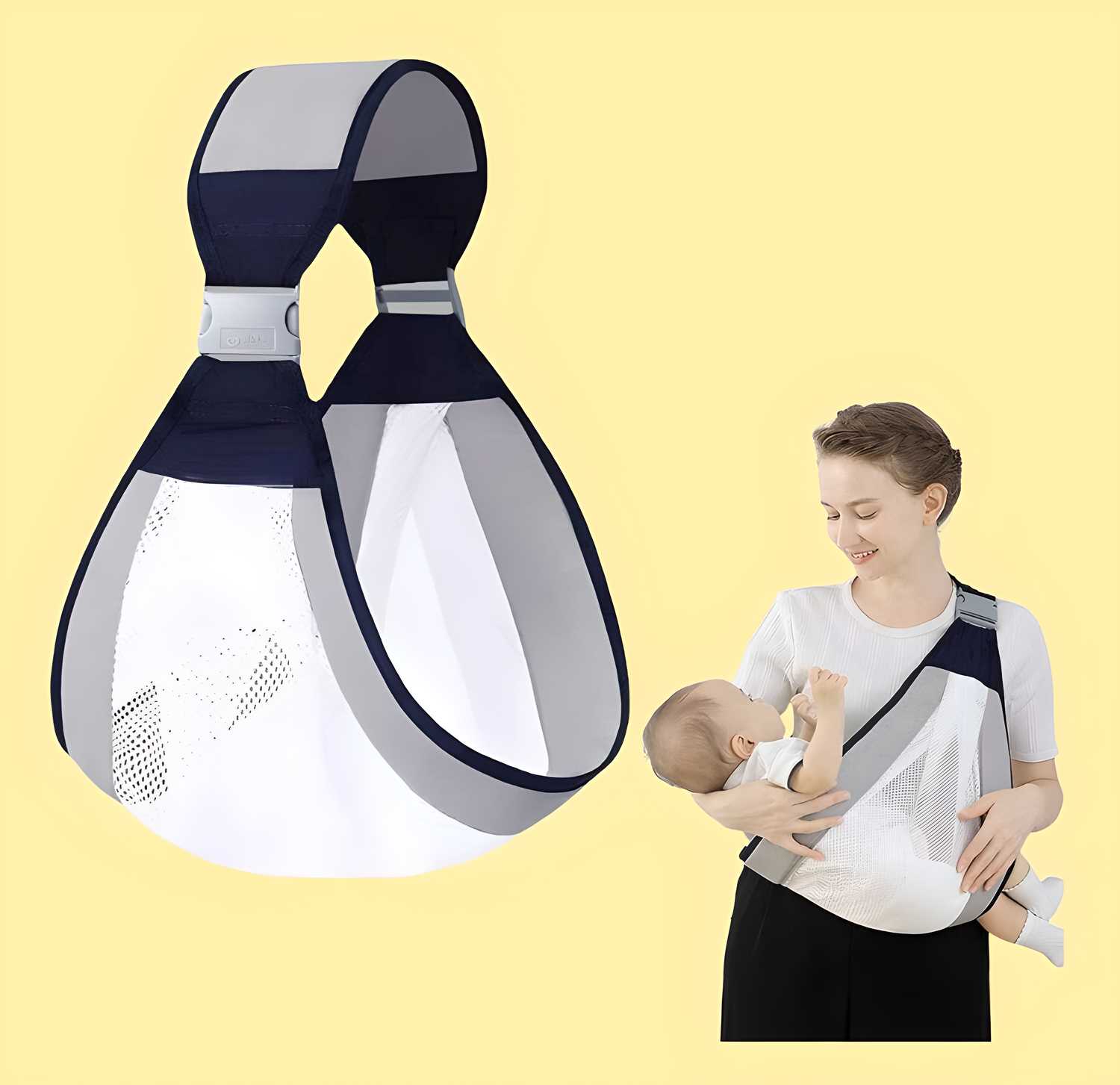 Baby carrier for newborns to toddlers, made from quick-dry 3D mesh and cotton, adjustable for comfort and outdoor use.






