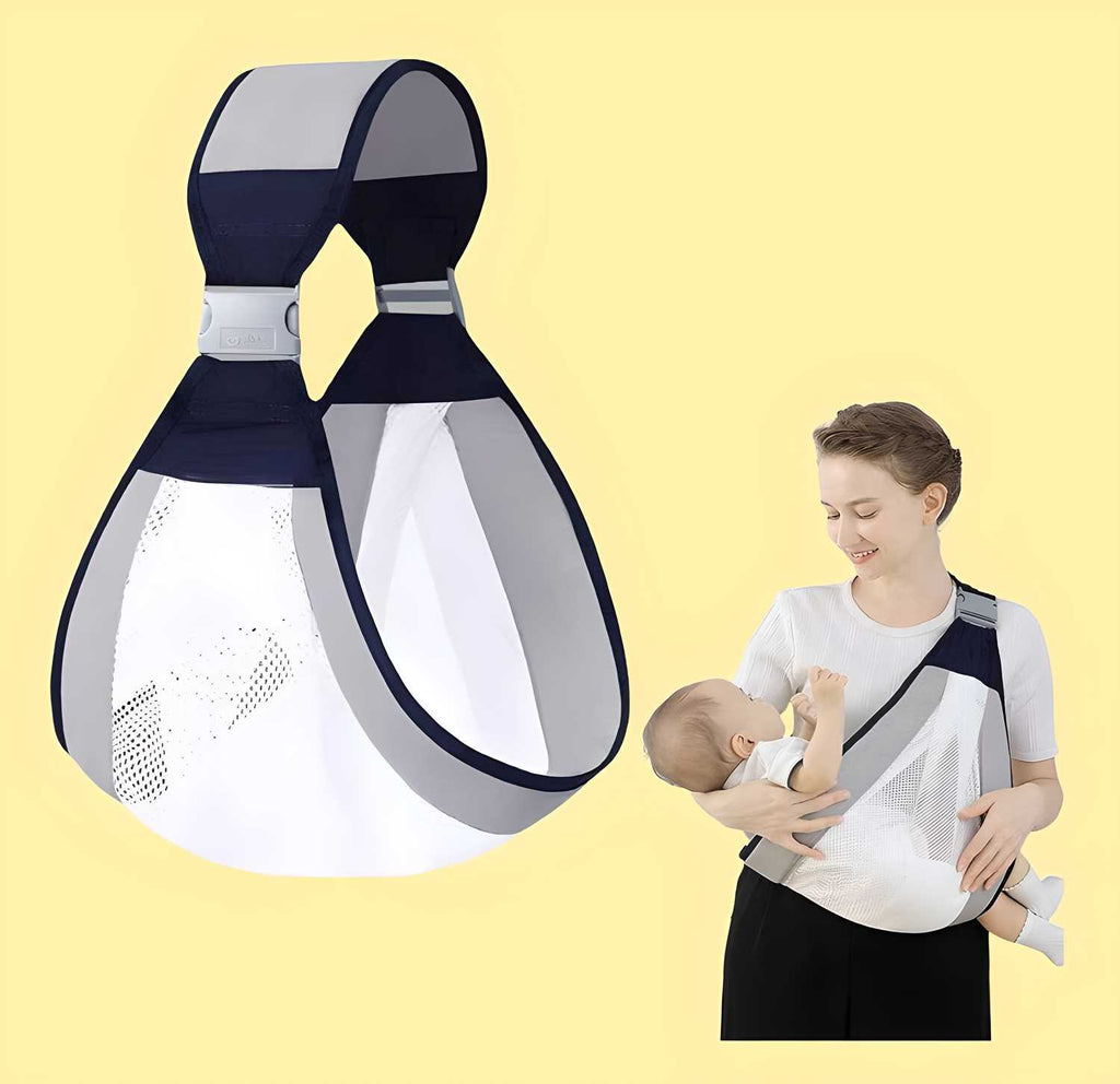 Baby carrier for newborns to toddlers, made from quick-dry 3D mesh and cotton, adjustable for comfort and outdoor use.






