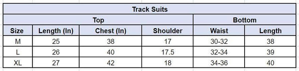 Polyester Printed  Regular Fit Mens Track Suit size chart