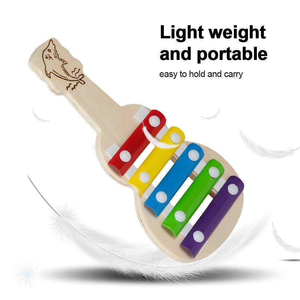 Guitar-shaped xylophone musical toy for kids made of wood with colorful design. light weight and portable