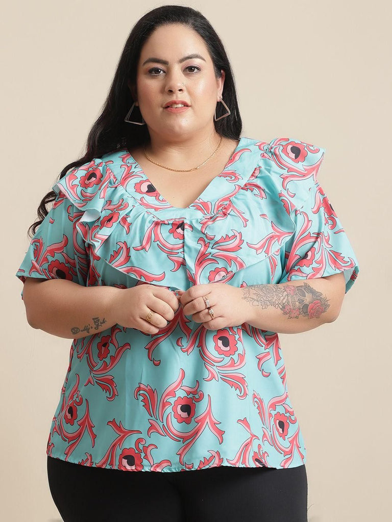 Flambeur Womens Plus Size Printed Half Sleeve Top featuring a unique print design, crafted from high-quality fabric for comfort and style, perfect for casual and office wear