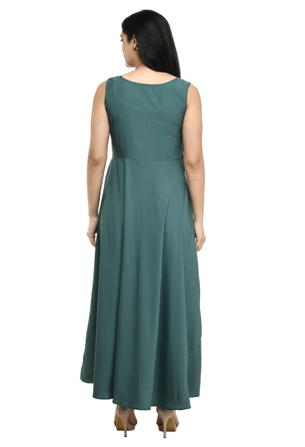 Oceanista Womens Crepe Embellished Partywear Green Maxi Dress