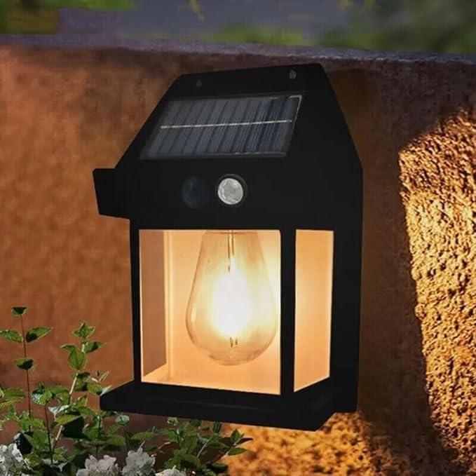 Solar light outdoor wall light with LED illumination, featuring a sleek, weather-resistant design and integrated solar panel for eco friendly lighting