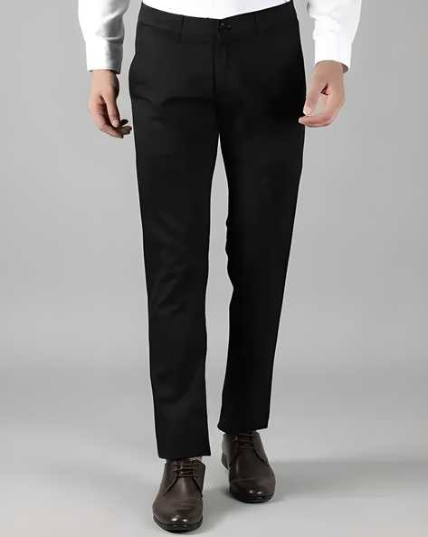 Men's black Lycra stretchable formal trousers, solid pattern, full-length, ideal for office or formal occasions. colour and sizes available