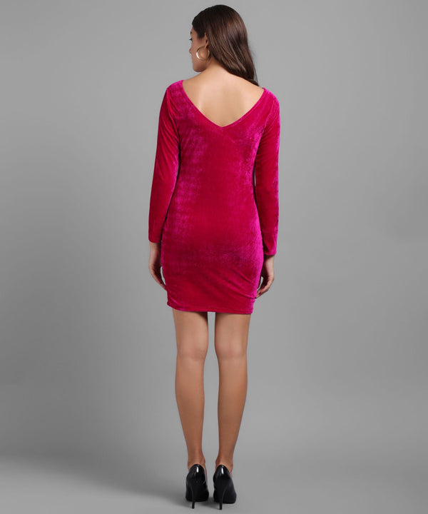 Backside view of Vivient Womens Solid Pink Velvet Short Dress