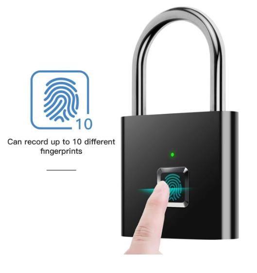 Portable fingerprint padlock with USB rechargeable battery, sleek design, and high-precision fingerprint sensor for enhanced security.






