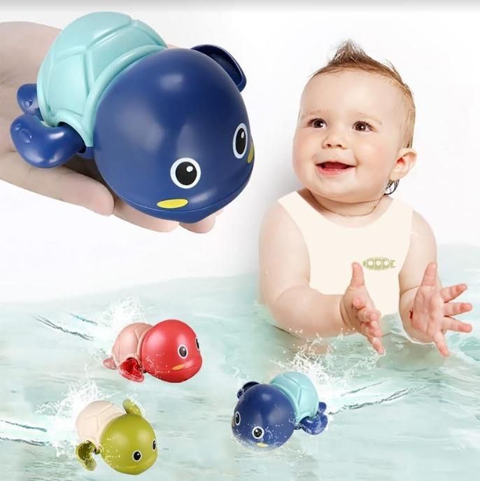 Colorful cute swimming turtle bath toys for kids, wind-up toys designed for 1-year-old children, floating and moving in water during bath time