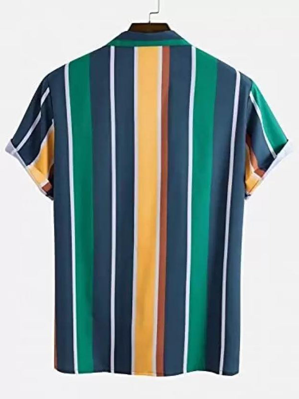 Men's casual striped Lycra blend shirt with half sleeves back image