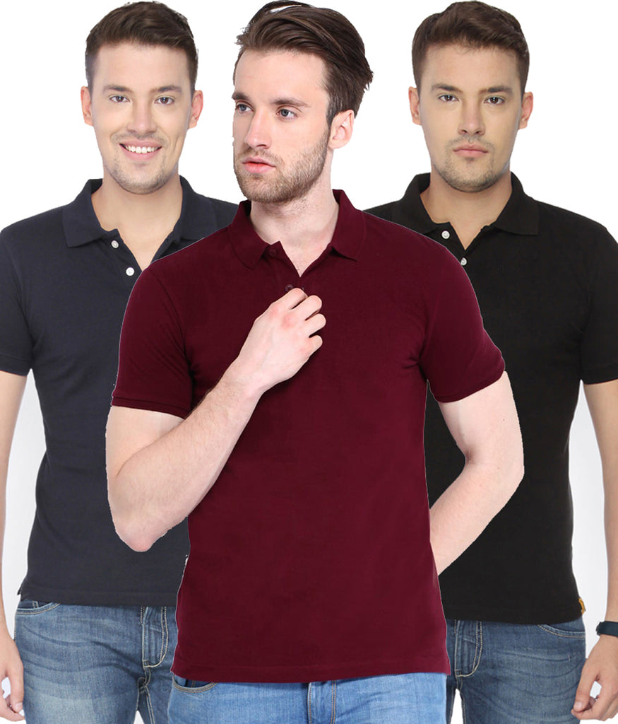 Poly Cotton Solid Half Sleeves Mens Polo T-shirt (Pack of 3)