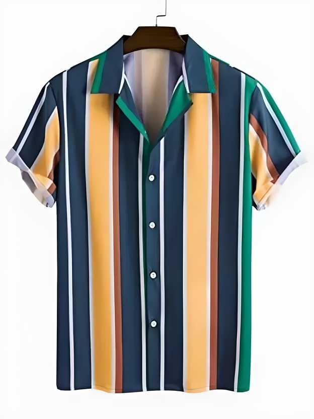 Men's casual striped Lycra blend shirt with half sleeves