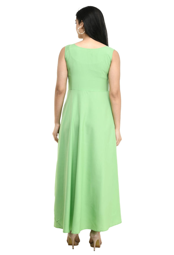 Oceanista Womens Crepe Embellished Partywear Pista Green Maxi Dress