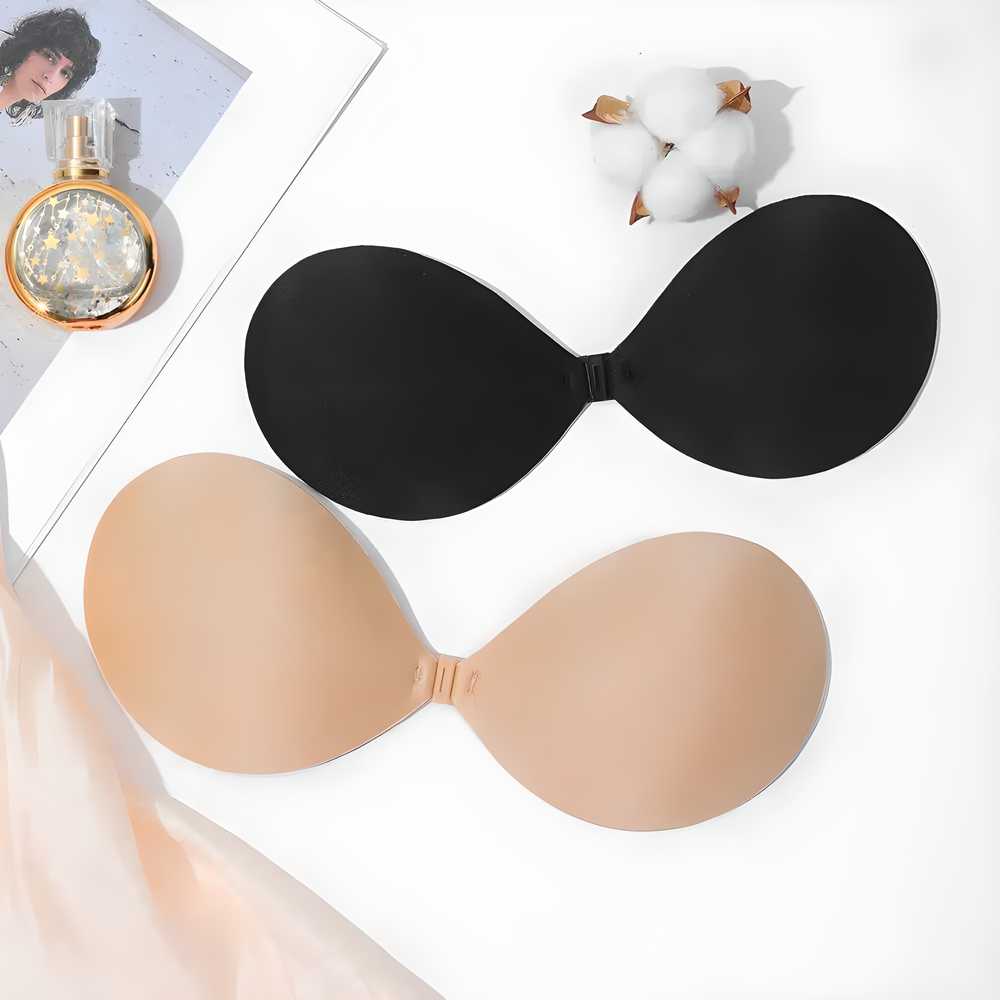 Pack of 2 reusable self-adhesive silicone bras, backless and strapless, in a free size."






