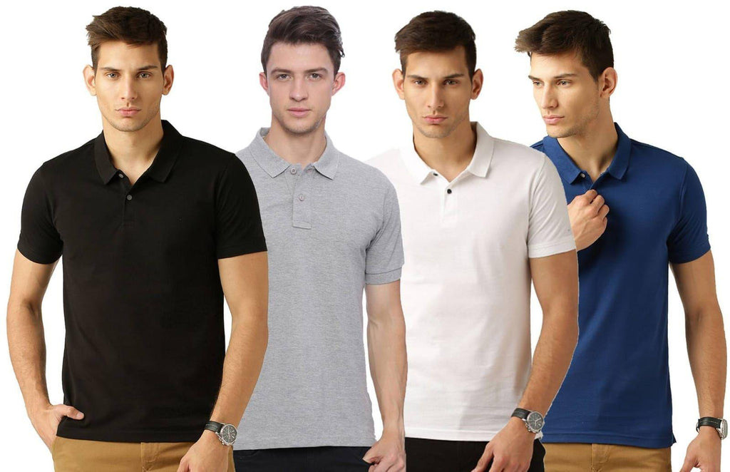 "Pack of 4 men's half sleeves polo neck cotton T-shirts"






