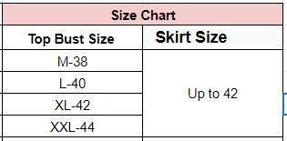 size chart of Women Rayon Top with Skirt Sets