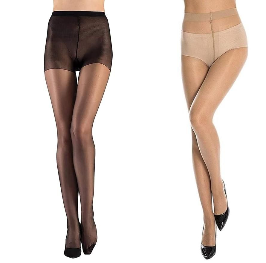 Women's Multicolor Lycra Blend Sheer Solid Pantyhose Stocking Pack of 2"