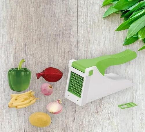 "Heavy duty vegetable slicer and potato chopper with stainless steel blades"






