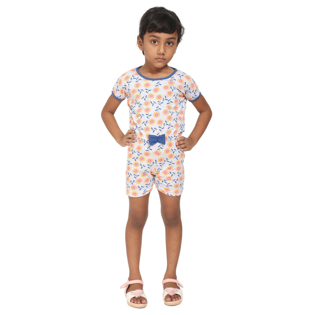 Kids' printed jumpsuit with colorful, fun designs, offering a comfortable and stylish outfit for children.