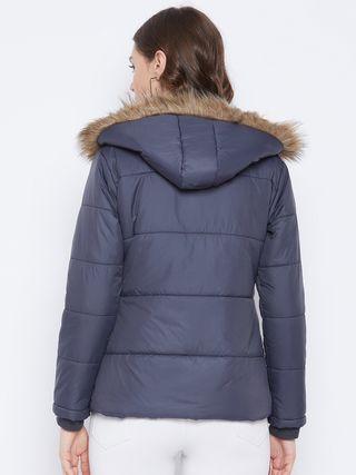 Backside view of Womens Winter Wear Solid Parka Jacket