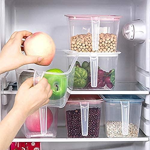 Fridge storage containers- jar Set Plastic Refrigerator Box with Handles and Airtight Lid Unbreakable kitchen storage Fruits Basket - 1000 ml (Pack of 6, Pink)