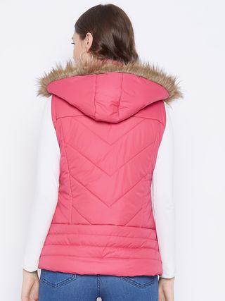 Backside view of Womens Winter Wear Solid Parka Jacket