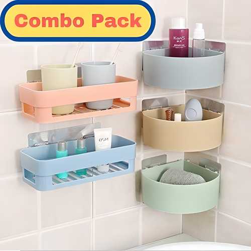  Wall-mounted plastic storage rack with 5 shelves, perfect for kitchen and bathroom organization.