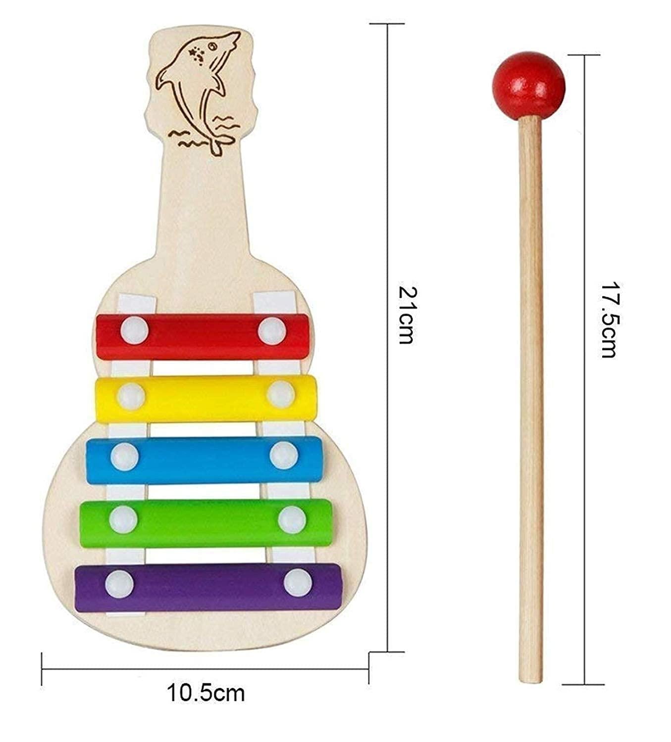 Guitar-shaped xylophone musical toy for kids made of wood with colorful design. proper measures