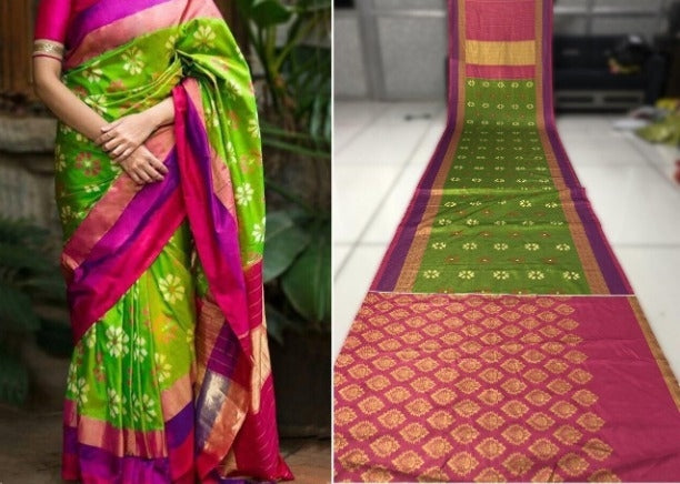 "Elegant satin gota printed saree with running blouse for casual wear"






