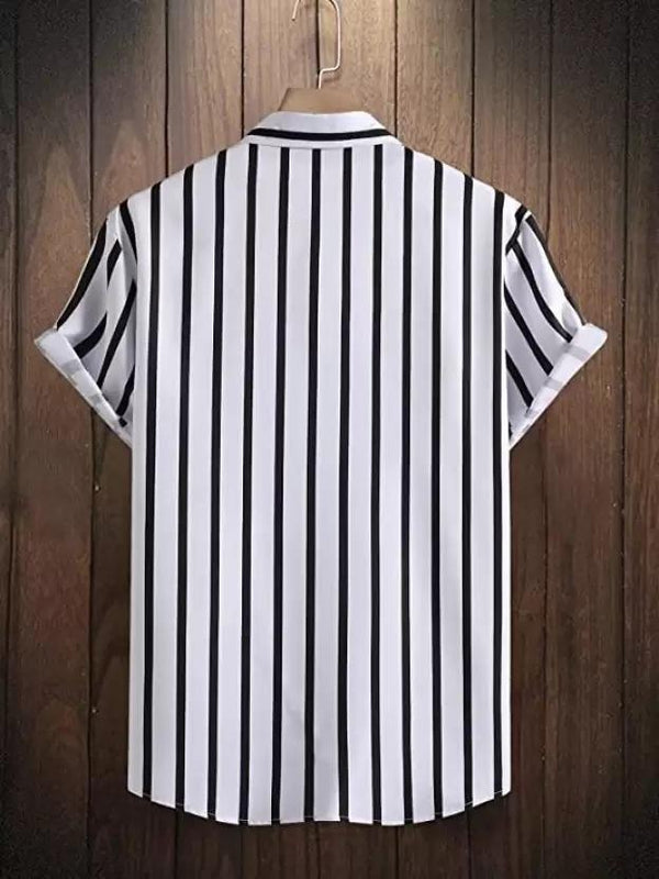 Lycra Blend Stripes Half Sleeves Regular Fit Mens Casual Shirt