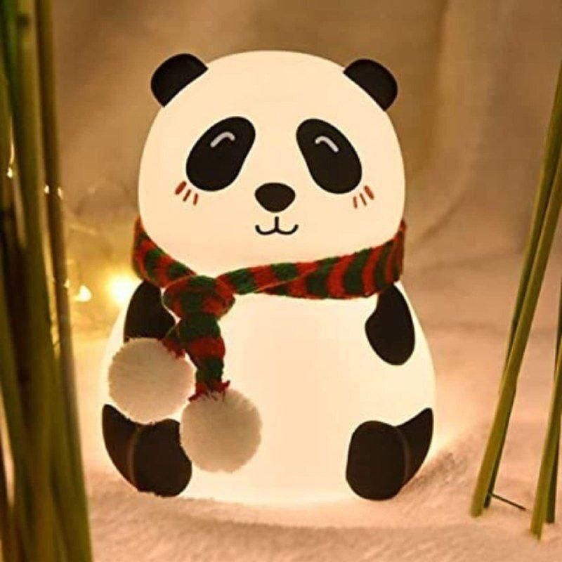 Cute panda silicone light lamp with touch sensor and 7 soothing color options, perfect for kids' bedrooms or nurseries.