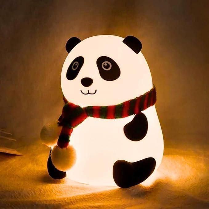 Cute panda silicone light lamp with touch sensor and 7 soothing color options, perfect for kids' bedrooms or nurseries.