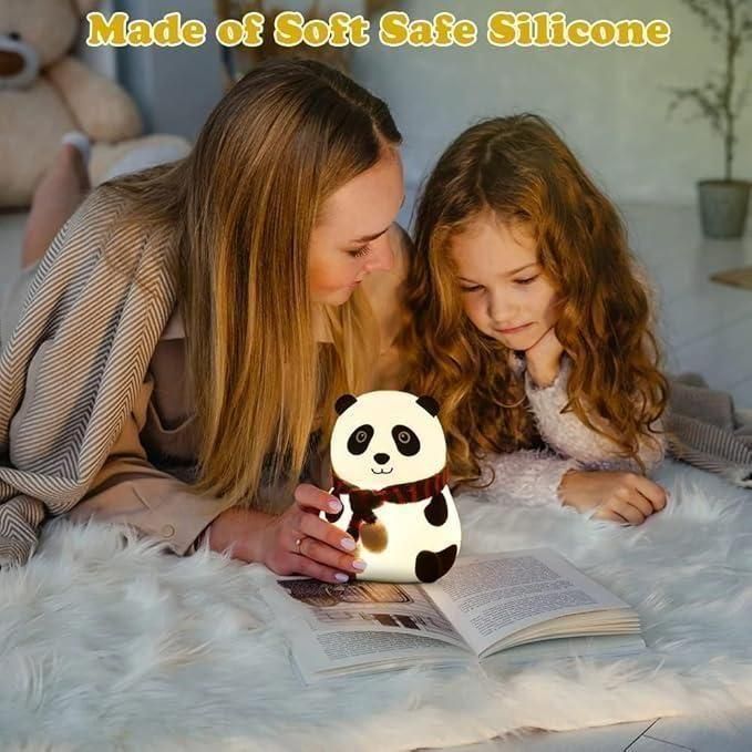 Cute panda silicone light lamp with touch sensor and 7 soothing color options, perfect for kids' bedrooms or nurseries.