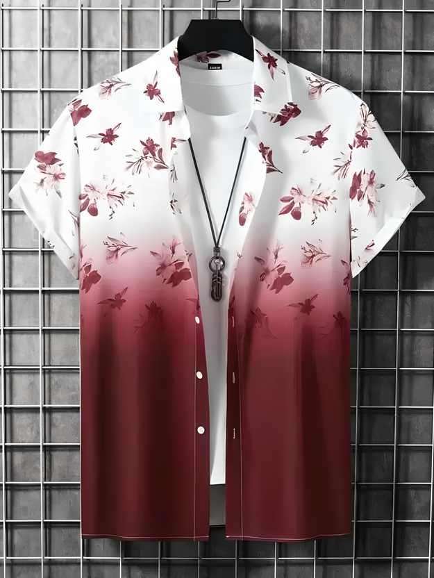 Men's casual printed Lycra blend shirt with half sleeves