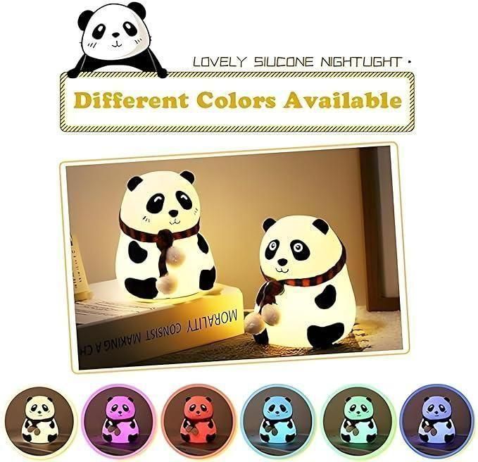 Cute panda silicone light lamp with touch sensor and 7 soothing color options, perfect for kids' bedrooms or nurseries.