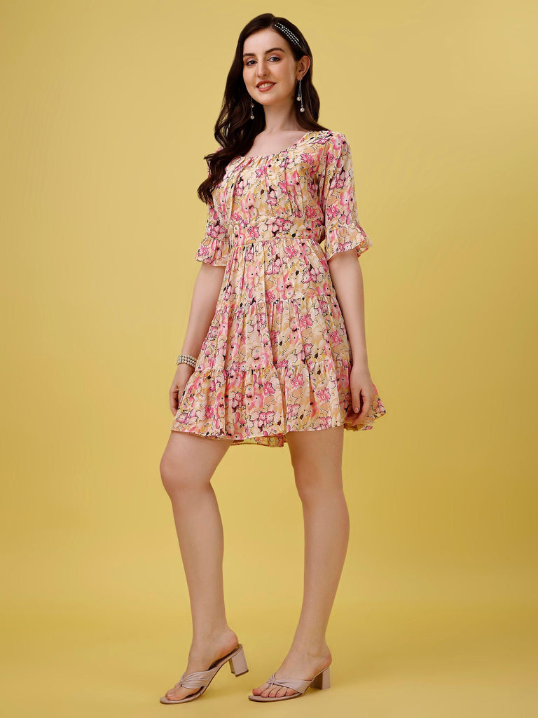 Plus Size Women's Georgette Printed A-Line Short Dress featuring a flattering A-line silhouette and vibrant print, designed for comfort and style