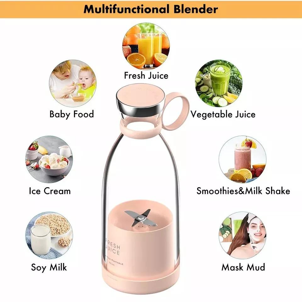 Portable USB rechargeable mini juice blender, perfect for making fresh juice, smoothies, and baby food; compact and easy to clean.