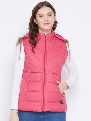 Womens Winter Wear Solid Parka Jacket featuring a cozy hood, multiple pockets, and durable insulation, designed for warmth and style in cold weather