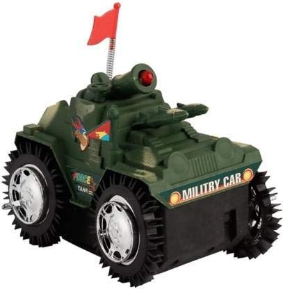 Fidato Tumbling Tank toy for kids, durable with rubber-covered wheels, available in assorted colors. army green in color