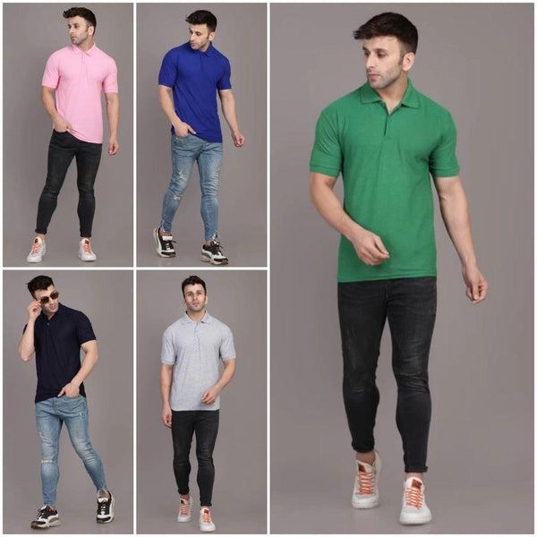 Mens Pack Of 5 Half Sleeves Polo Neck T-shirt Success