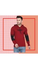 Mens Cotton Solid Maroon Full Sleeves Hooded T-Shirts