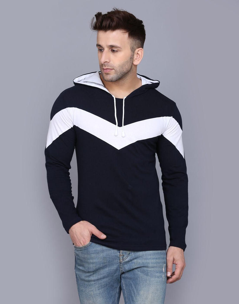 Mens Cotton Color Block Full Sleeves Hooded T-Shirt Full view