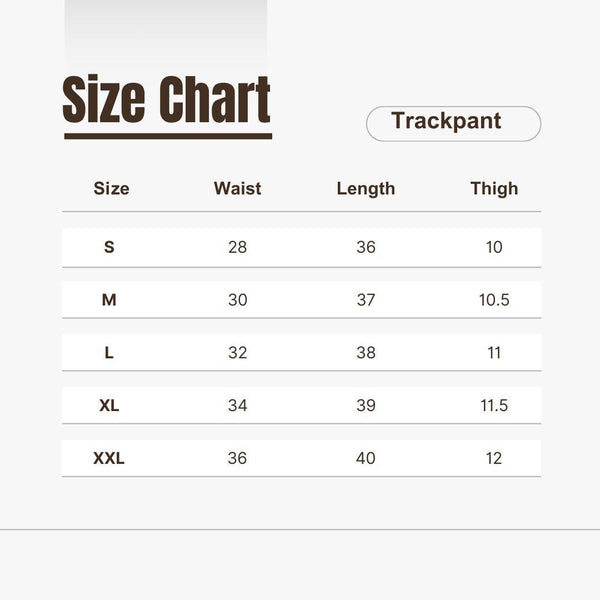 Mens Lycra Contrast Panel Jogger Combo SIze chart