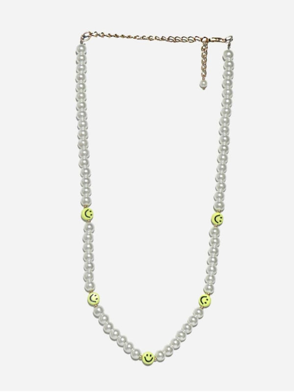 Full length view of PD Enterprise White Pearl & Yellow Smiley Face Necklace