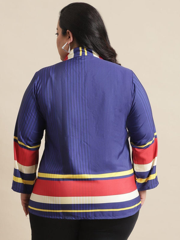 Backside view of Flambeur Womens Plus Size Colorblock Full Sleeve Top