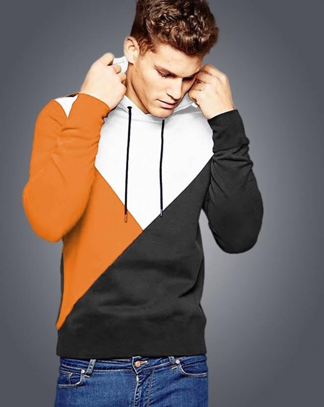 Eyebogler men's full sleeves polo neck T-shirt with color block pattern and hood