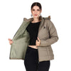 Women's Khaki Puffer Jacket with Faux Fur - Clothovia