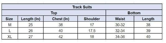 Polyester Printed Regular Fit Mens Track Suit sie chart